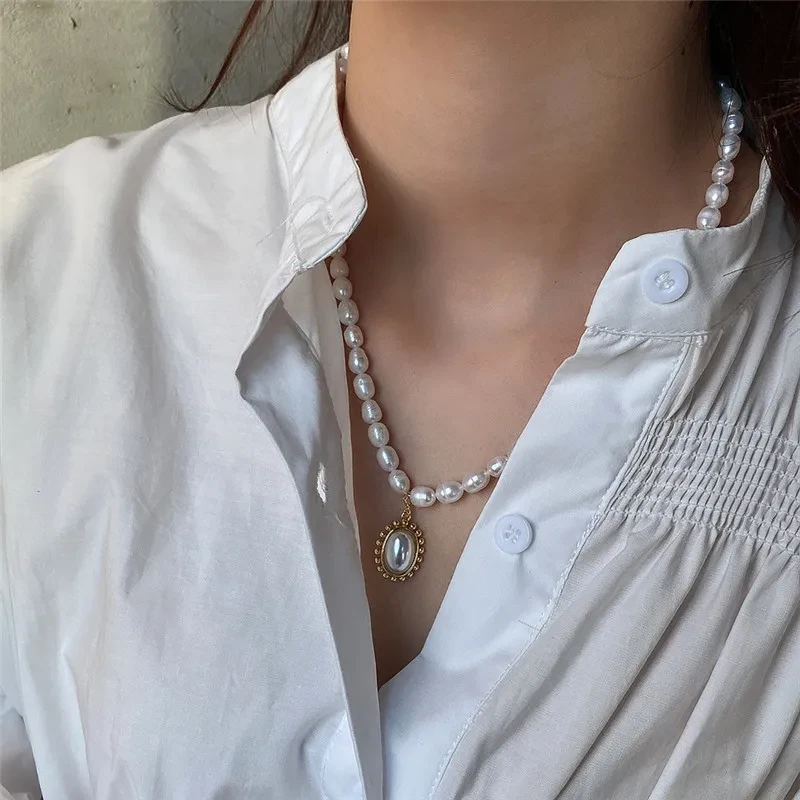 Sterling Silver Art Shaped Bead Pearl Pendant Necklace