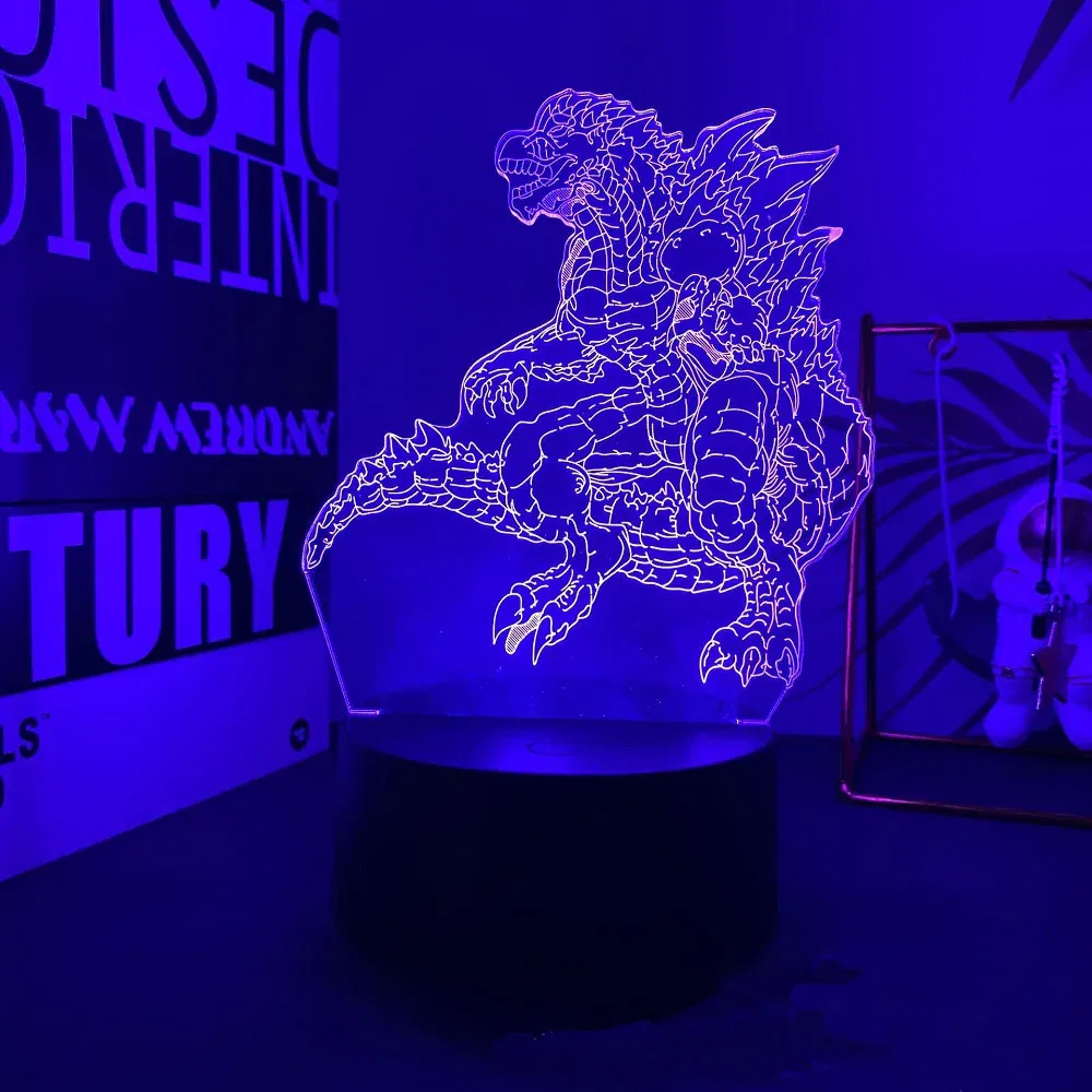 Color: Yellow, Emitting Color: Blue - Hot Toys Godzilla 3D Acrylic Night Light 16 Colors Dimmable USB Desk Lamp Birthday Gift for Boys and Girls Christmas Gift
