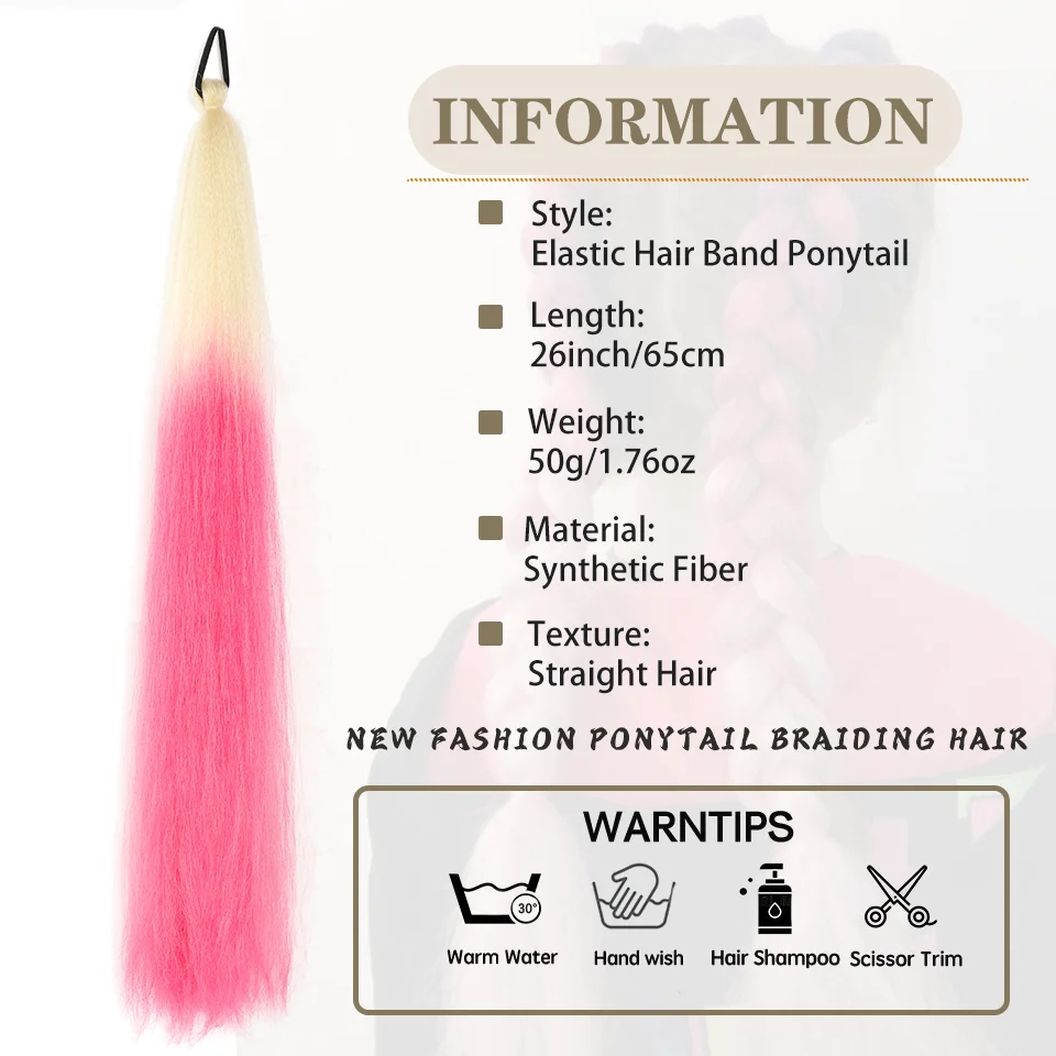 Color: P4/27, Stretched Length: 26inches - LUPU Synthetic Ponytail Extension with Elastic Tie Hair Band 26" Long Straight Colored Braiding Ponytail Ombre Pink Purple Blue