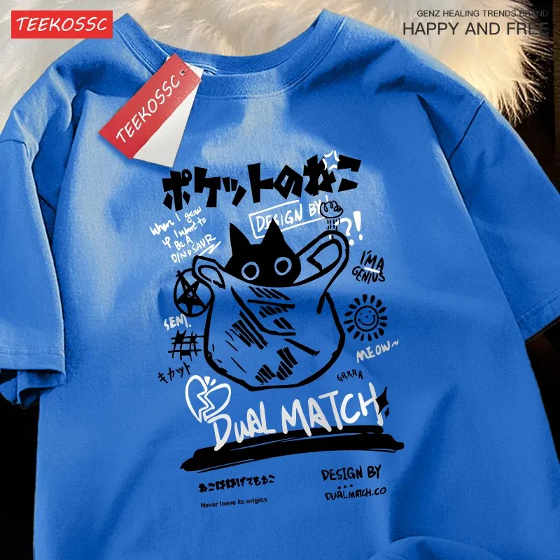Color: Pink, Size: XXL - Japanese Fun And Cute Harajuku Cat Clothes Men Women Cotton Tops Creativity Casual T Shirts Cartoons Loose Couple Short Sleeve