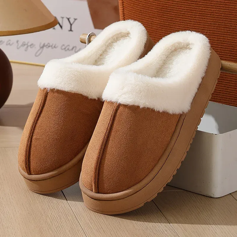 Color: Beige, Shoe Size: 40-41, Ships From: CHINA - Asgard Plush Women Slippers Thick Sole Non-slip Outdoor Fuzzy Slides Winter New Fur Collar Cotton Shoes Winter Warm Home Slipper