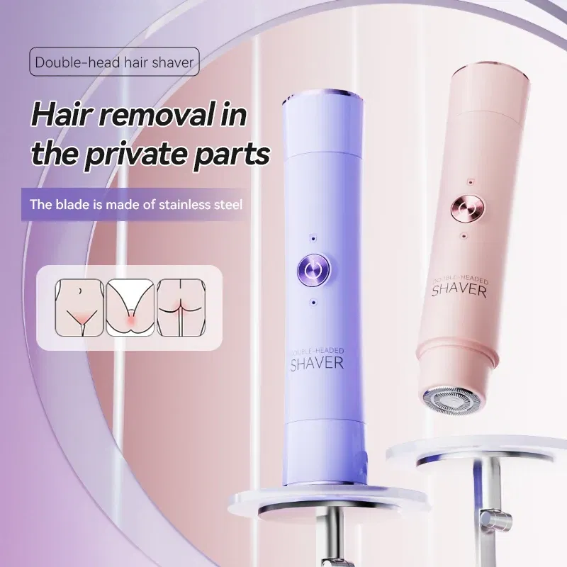 Color: green - Double Head Electric Epilator Women Rechargeable Painless Hair Remover Shaver for Body Private Areas Bikini Gentle Trimming
