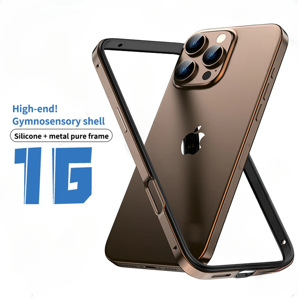 Color: black, Material: Aluminum - Titanium Metal Frame Bumper Shockproof Case for IPhone 16 15 Pro Max Plus 5G for Apple Solid Colour Protection Phone Cover