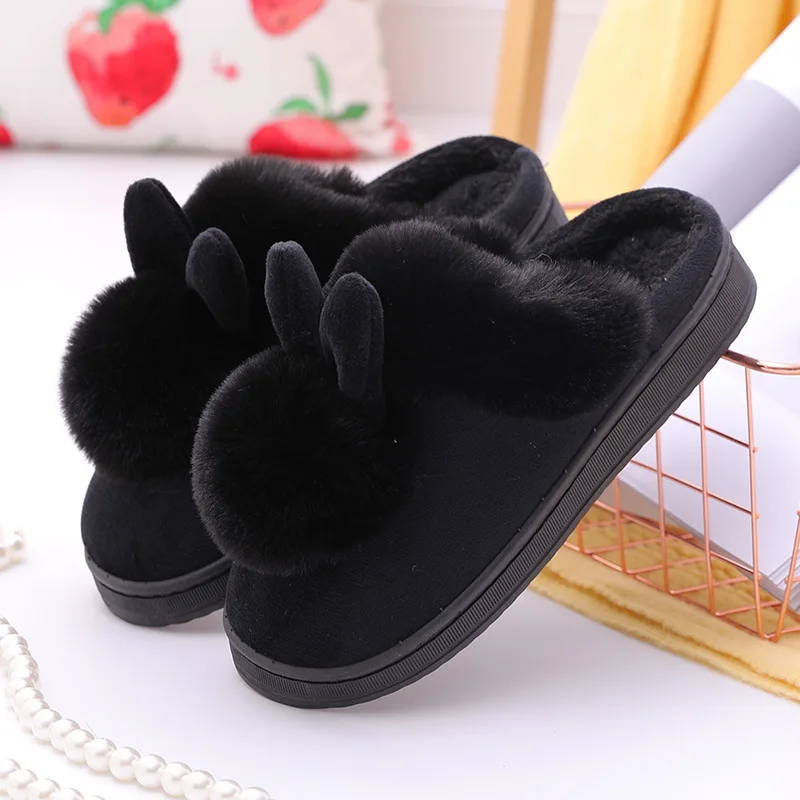 Color: GRAY, Shoe Size: 33 - 2023 Autumn Winter Women Men Cotton Slippers Rabbit Ear Home Indoor Home Slides Warm Shoes Women'S Cute Plus Plush Slippers