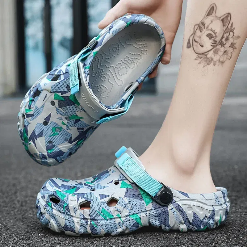 Color: Silver, Shoe Size: 40 - Fashion Garden Shoes Men's Clogs Slippers Sandal Flat Camouflage Sandals Male Sneakers Outdoor Flip Flops Home Clogs