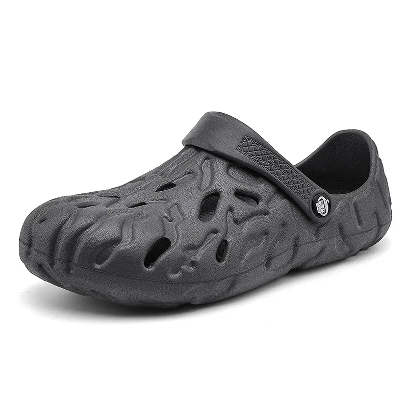Color: Blue, Shoe Size: 45 - Men Summer Slippers Thick Sole Mens Clogs Sandals Hollow Breathable Flip Flops Sandals Shoes Fashion Beach Slippers