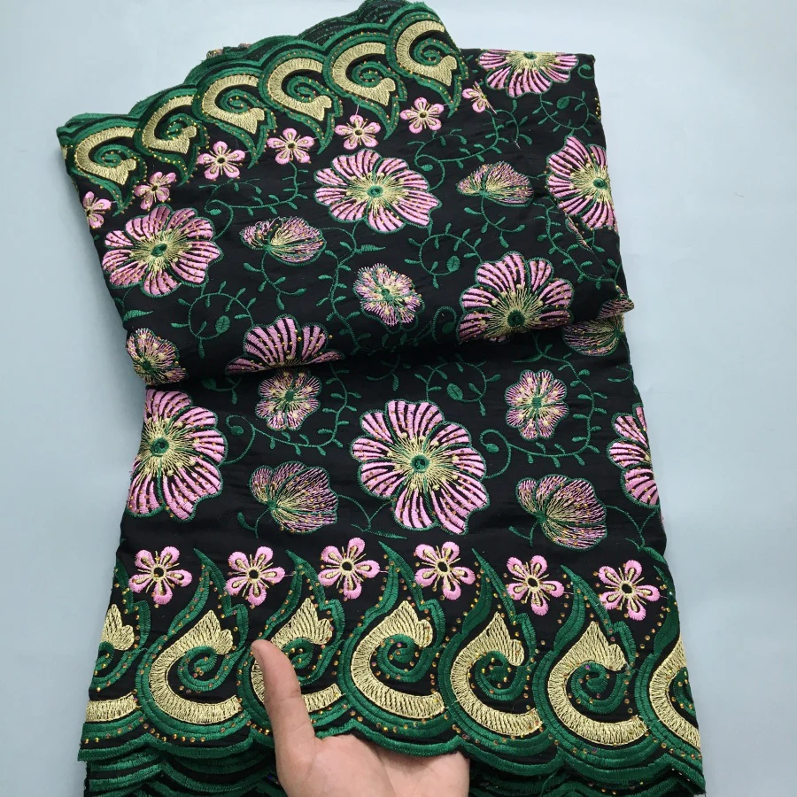 Color: WHITE, length: 5 yards, Width: 120cm - Green Nigerian Embroidered Cotton Lace Fabric 2025 High Quality 5 Yards African Swiss Lace Fabric Party Dress for Women A4210