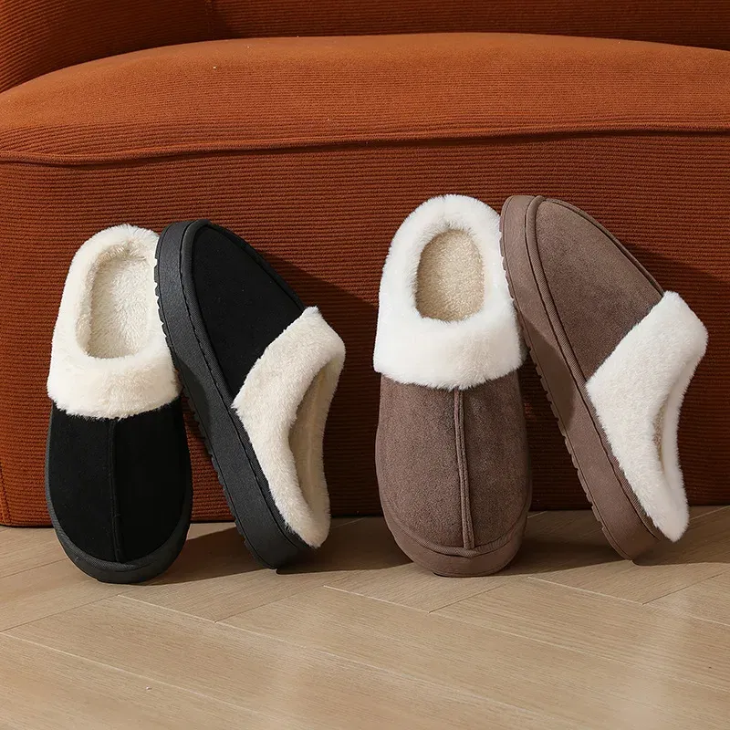 Color: Straw, Shoe Size: 36-37, Ships From: CHINA - Asgard Plush Women Slippers Thick Sole Non-slip Outdoor Fuzzy Slides Winter New Fur Collar Cotton Shoes Winter Warm Home Slipper