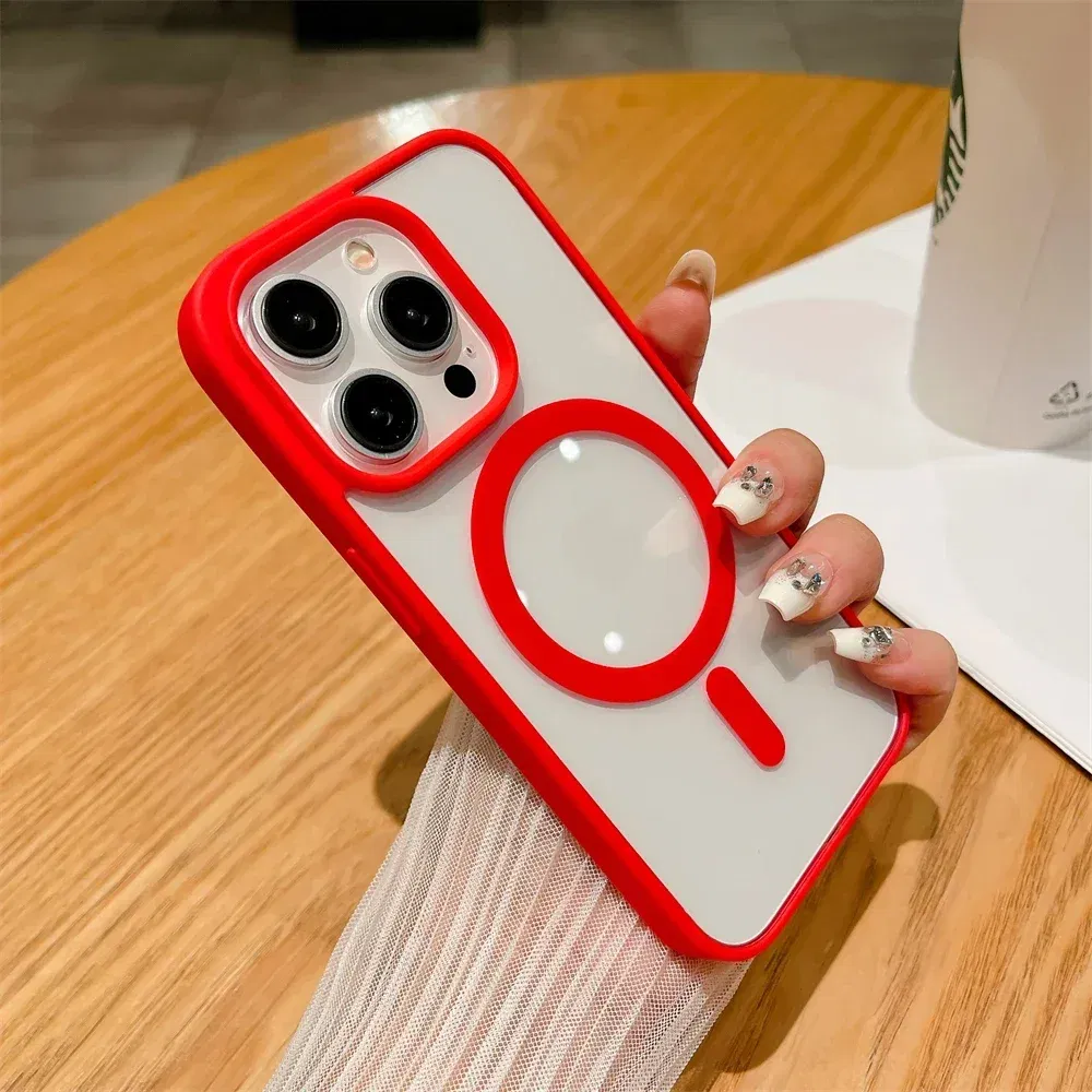 Color: Red, Material: Silicon - Luxury Shockproof Magsafe Wireless Charge Case for iPhone 17 Air 16 15 14 Plus 13 12 Mini 11 Pro Max Clear Magnetic Bumper Cover