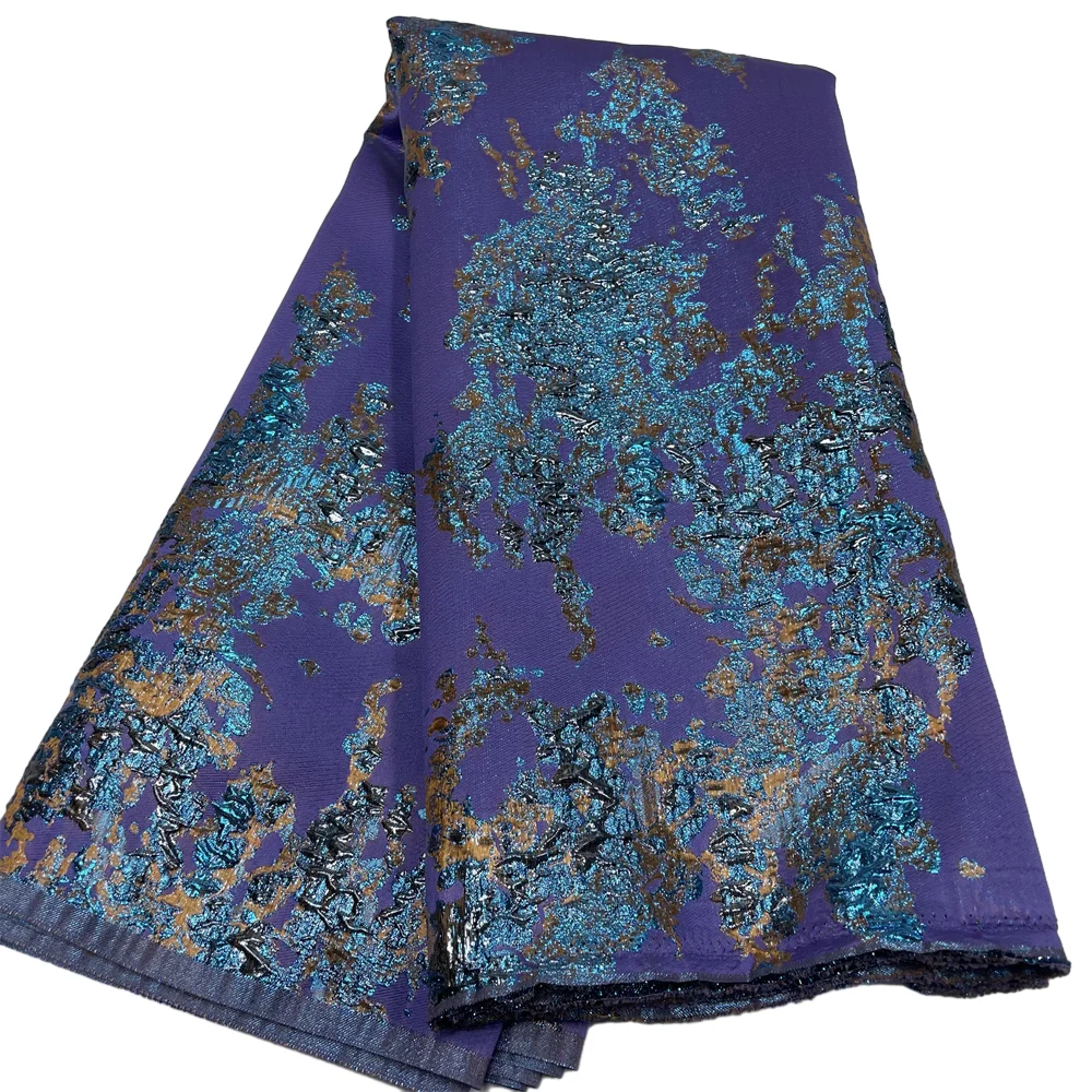 Color: Blue, length: 5 yards, Width: 120cm - Salouva 2024 High Quality African Nigerian Gilding Tulle Lace Fabric Embroidery Organza French Lace Jacquard Brocade Lace Fabric