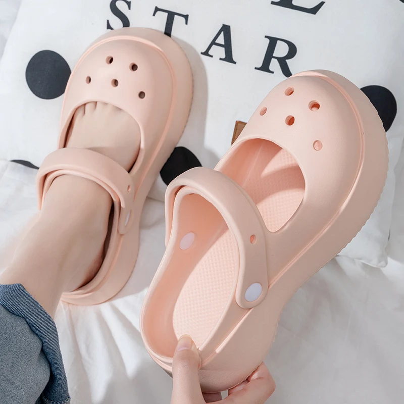Color: WHITE, Shoe Size: 39 - Summer Women Slippers Fashion Thick Bottom Hole Shoes EVA Slippers Anti Slip Baotou Slippers Outdoor Beach Sandals Slippers