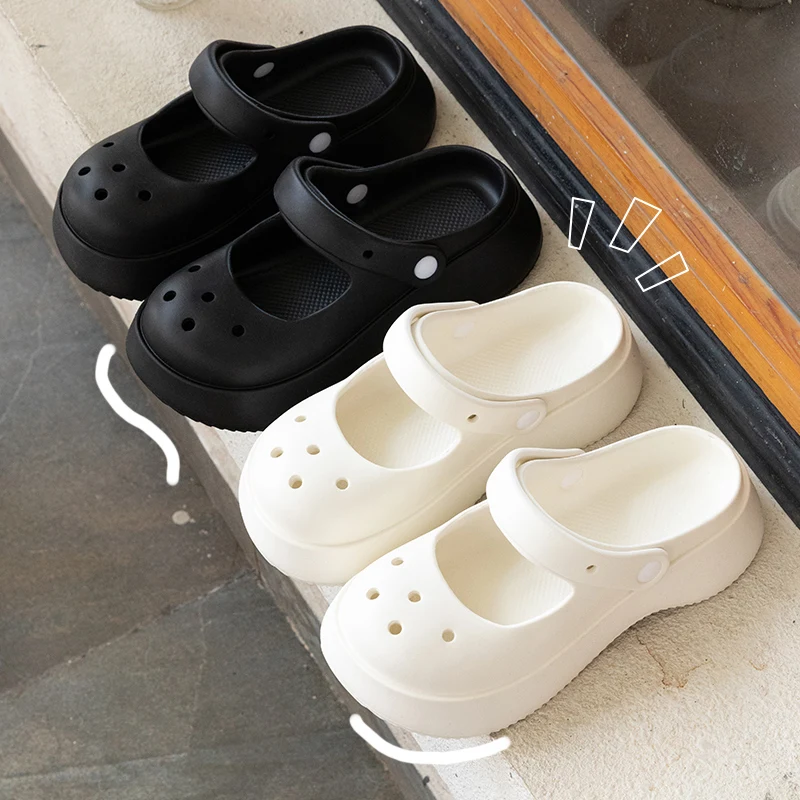 Color: WHITE, Shoe Size: 39 - Summer Women Slippers Fashion Thick Bottom Hole Shoes EVA Slippers Anti Slip Baotou Slippers Outdoor Beach Sandals Slippers