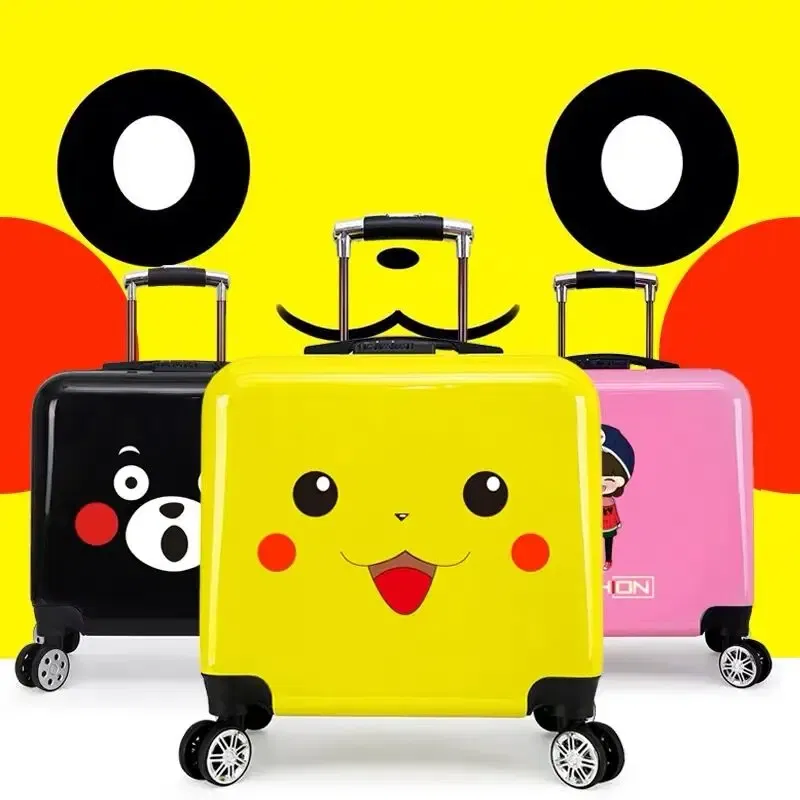 Color: black, Luggage Size: 18Inches 450mm - New boy cartoon trolley case kids suitcase rolling luggage girl lovely trolley box children school luggage bag with wheels