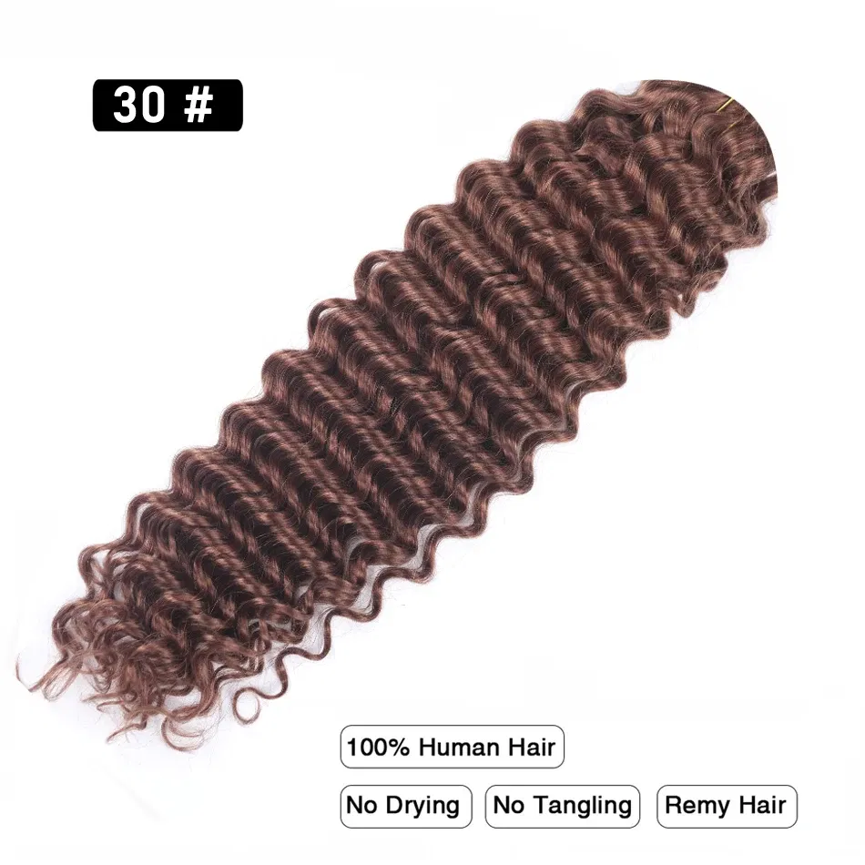Color: #6, Stretched Length: 14inches - Pre-Colored Brazilian Deep Wave Bulk Human Hair No Weft Remy Bulk Human Hair 14 To 28 Inch Bulk Hair Extension Crochet Braids