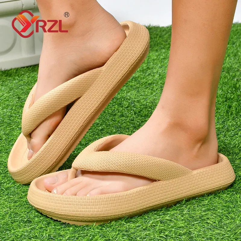 Color: GRAY, Shoe Size: 44 - YRZL Flip Flops Men Soft Sole Platform 2024 Summer Beach Non Slip Women Slippers Coulple Thick Sole Bathroom Slides Sandals