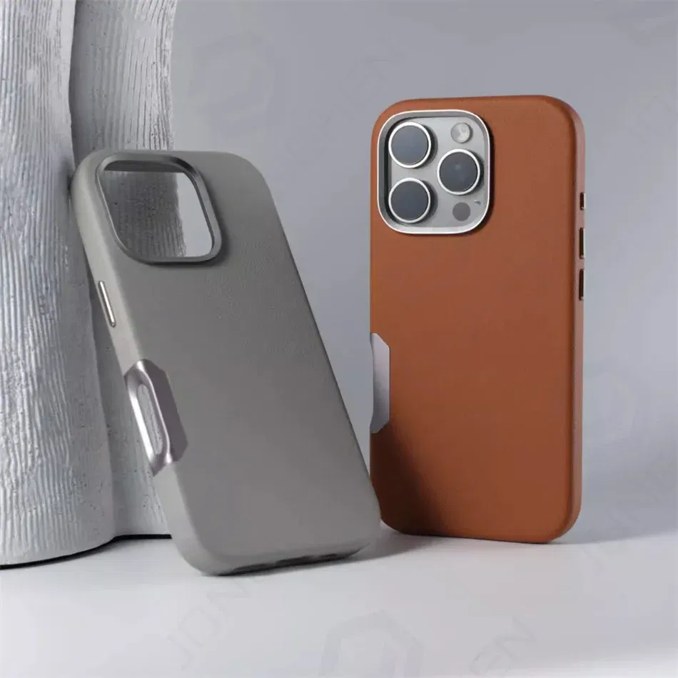 Color: Brown, Material: Silicon - For Magsafe Leather High Quality Alloy Camera Button Magnetic Case For iPhone 16 Pro Max 16pro Wireless Charge Shockproof Cover