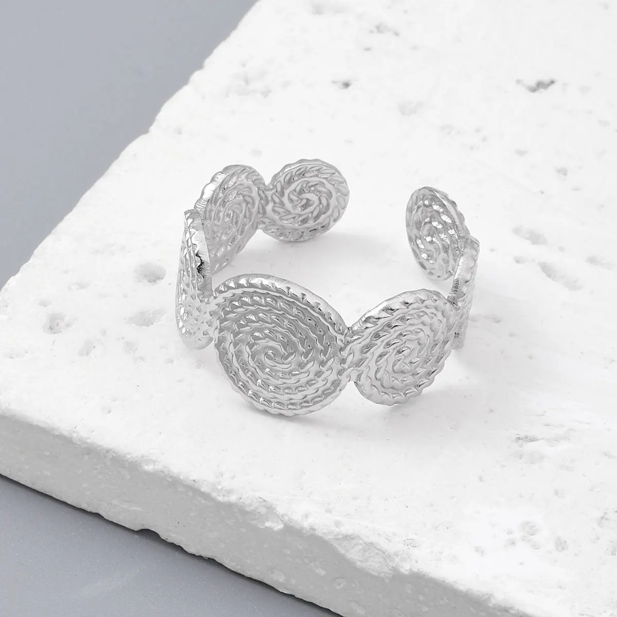 Main Stone Color: WHITE, Ring Size: resizable - Never Fade Stainless Steel Flower Woven Star Rings Boho Women Jewelry Fashion Ring Adjustable Size Birthday Gifts Top Quality