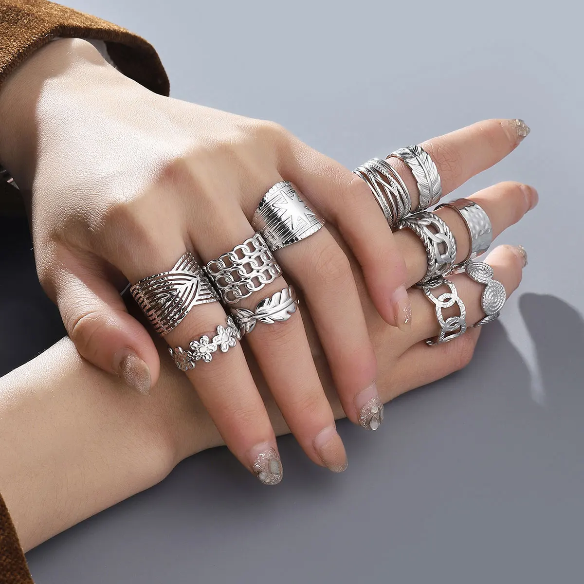 Main Stone Color: WHITE, Ring Size: resizable - Never Fade Stainless Steel Flower Woven Star Rings Boho Women Jewelry Fashion Ring Adjustable Size Birthday Gifts Top Quality