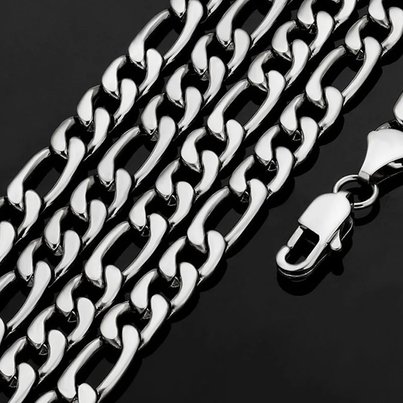 Gem Color: Black, Length: 60cm - 925 Sterling Silver 40-75cm Figaro Chain Necklace Men Women Fashion Simple Chain Wedding Christmas Gift Jewelry Accessories