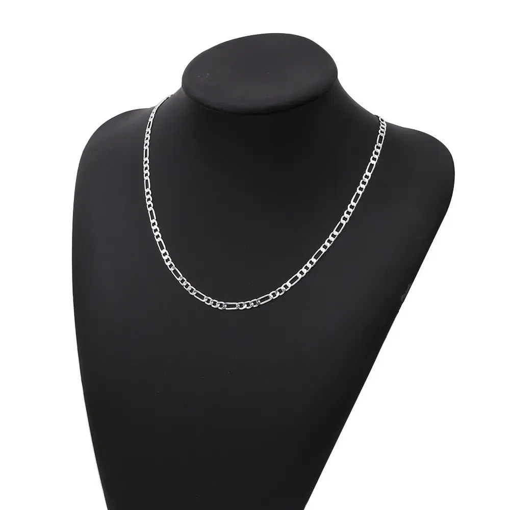 Gem Color: Black, Length: 60cm - 925 Sterling Silver 40-75cm Figaro Chain Necklace Men Women Fashion Simple Chain Wedding Christmas Gift Jewelry Accessories
