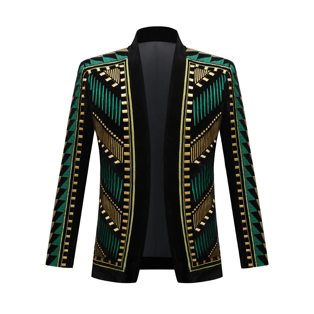 Color: green, Size: L - European and American Sizing Velvet Embroidered Men's Nightclub and Bar Performance Costumes, Dance Party Singer Gowns, Blazer