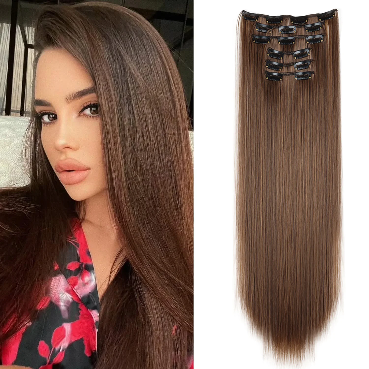 Color: #144, Stretched Length: 24inches - 24Inch 16 Clips in Hair Extensions Long Straight Hairstyle Synthetic Blonde Black Hairpieces Heat Resistant False Hair Daily Use