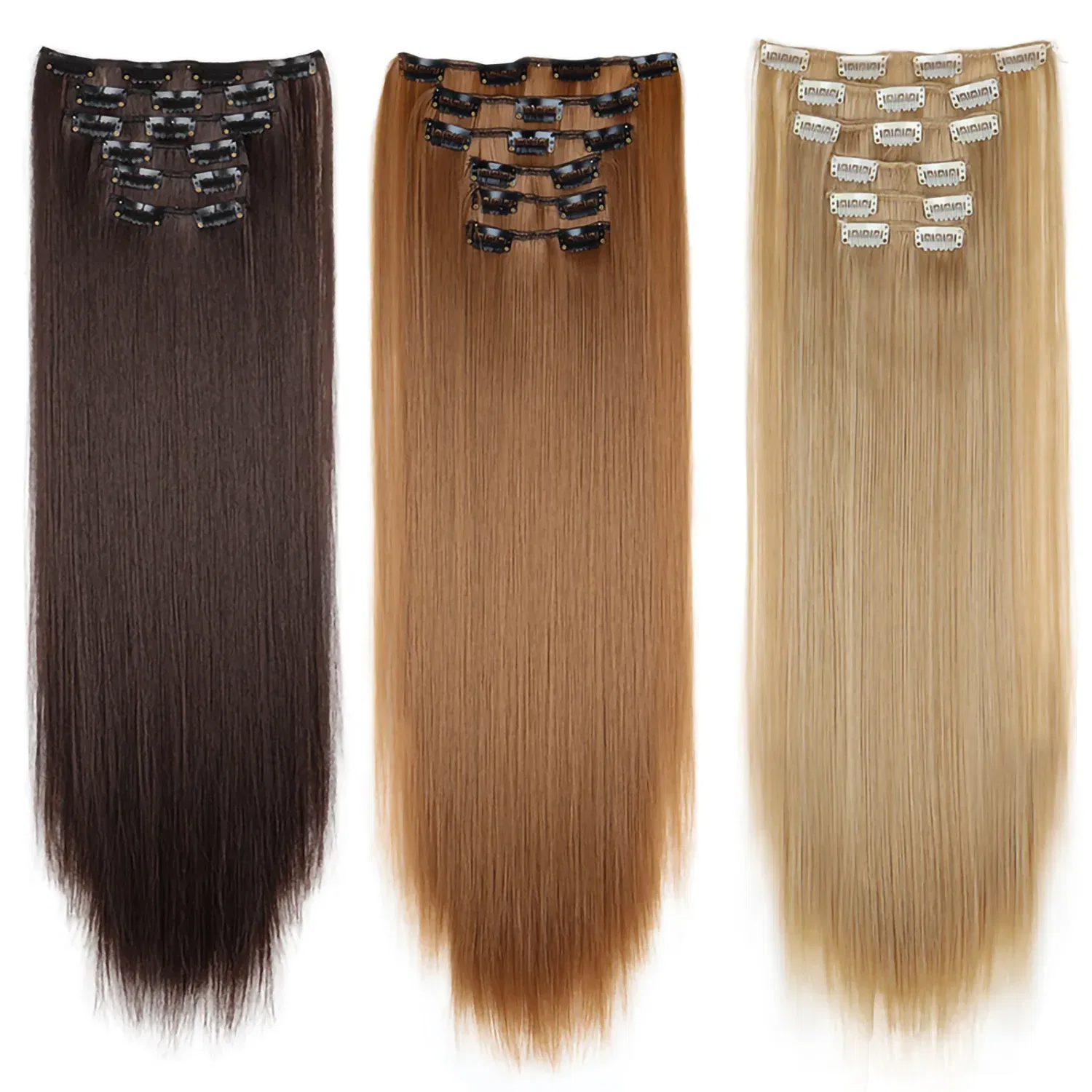 Color: #144, Stretched Length: 24inches - 24Inch 16 Clips in Hair Extensions Long Straight Hairstyle Synthetic Blonde Black Hairpieces Heat Resistant False Hair Daily Use