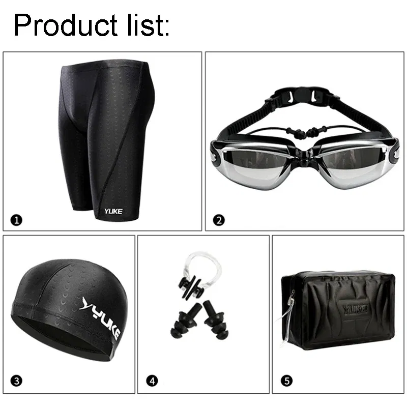 Color: Dark Grey, Size: XXXL - Men Swimming Shorts Waterproof Competition Swim Equipment Goggles with Ear-plug Cap Case Trunks Briefs Swimwear Half Pants 2022