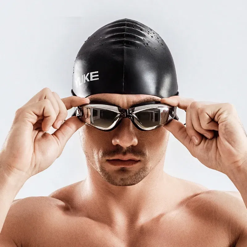 Color: Dark Grey, Size: XXXL - Men Swimming Shorts Waterproof Competition Swim Equipment Goggles with Ear-plug Cap Case Trunks Briefs Swimwear Half Pants 2022