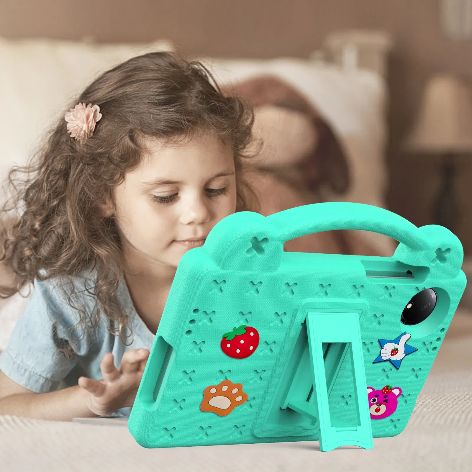 Color: PURPLE, Size: eleven - Kids EVA Handle Case for Xiaomi Redmi Pad SE 8.7 inch 2024 Shockproof Protective Cute Strawberry Bear Tablet Cover 8.7"