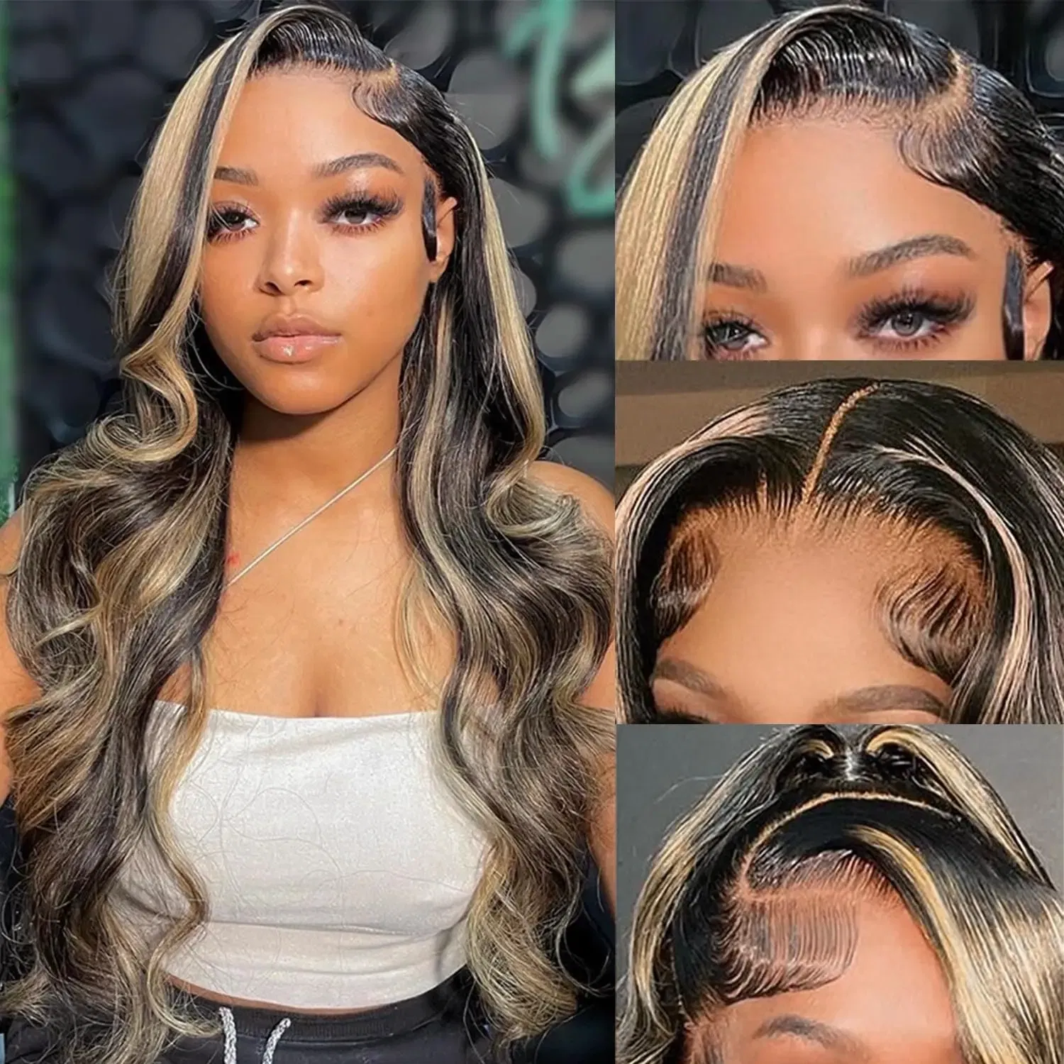 Hair Color: #6, Stretched Length: 30inches, Density: 180% - Highlight Blonde #1B/27 13X4 Lace Front Wigs Boday Wave Human Hair Transparent Lace Frontal Wigs Pre Plucked For Salon Quality