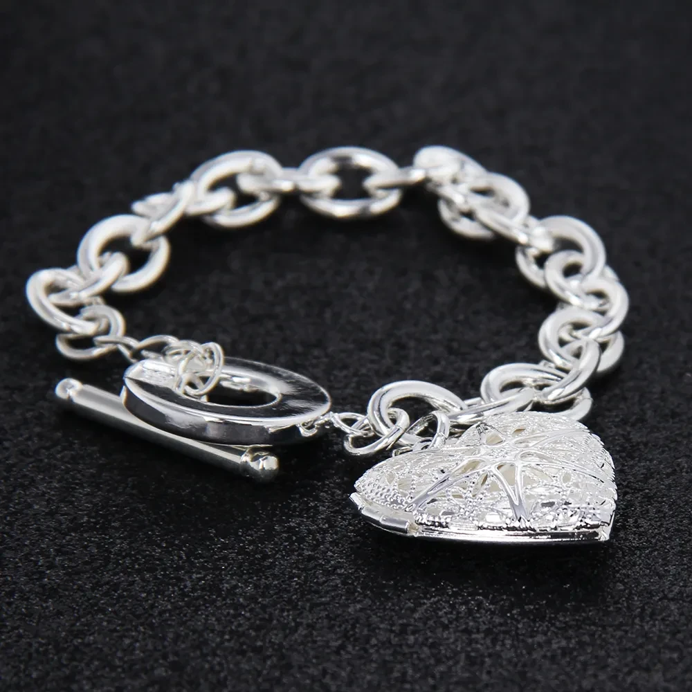 Buckle Mesh Heart Photo Frame Pendant Bracelet