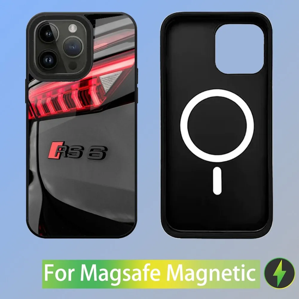 Color: Clear, Material: Cotton Fabric - R-S 6 7 sport car Phone Case For iPhone 16,15,14,13,12,11,Plus,Pro,Max Mini A-AudiS-S Magsafe Magnetic Wireless Charging