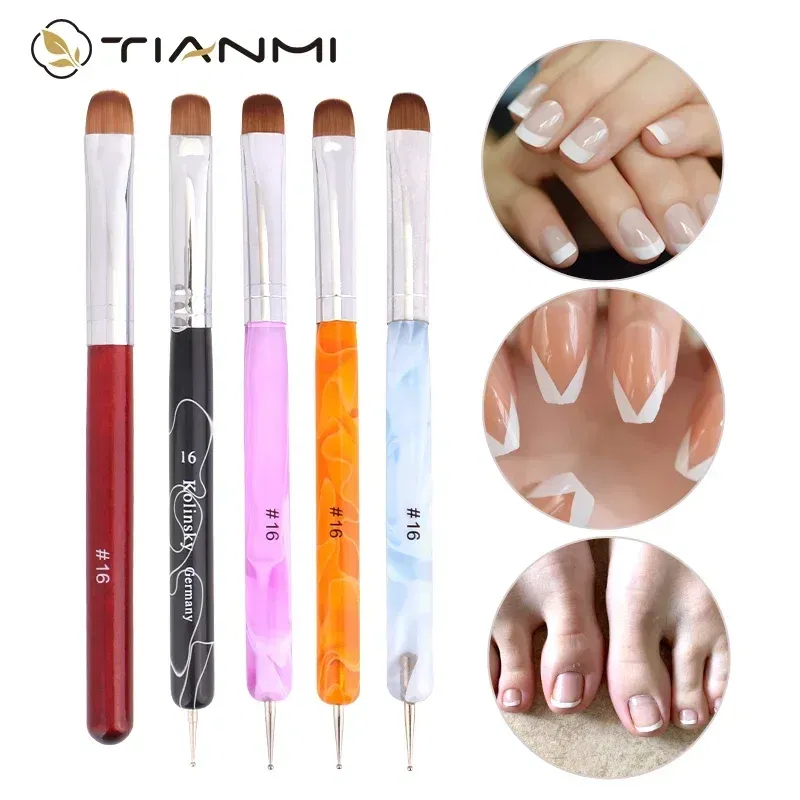 Color: Ivory - TIANMI Kolinsky French Nail Art Brush Dual End Nail Art Dotting Pen Acrylic Drawing Rhinestone UV Gel Painting Manicure Tool