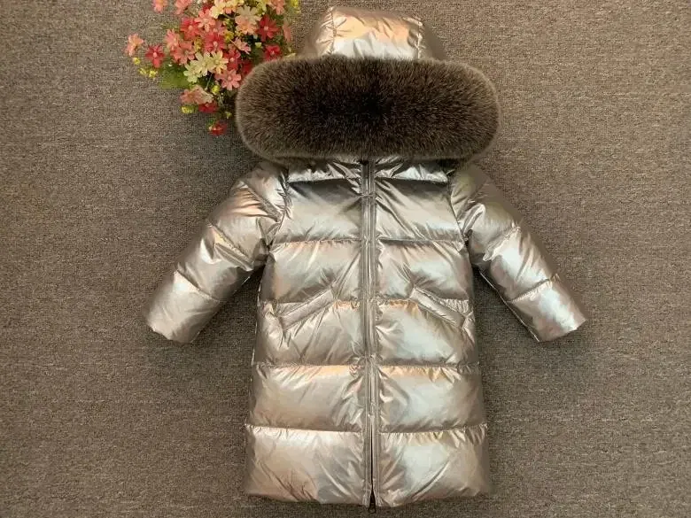 Color: Gold, Kid Size: 6 - Children Girl boy Winter real fur thickened down jackets 90 down Long Coat jacket overcoat baby kids clothing -30 outwear ws1245