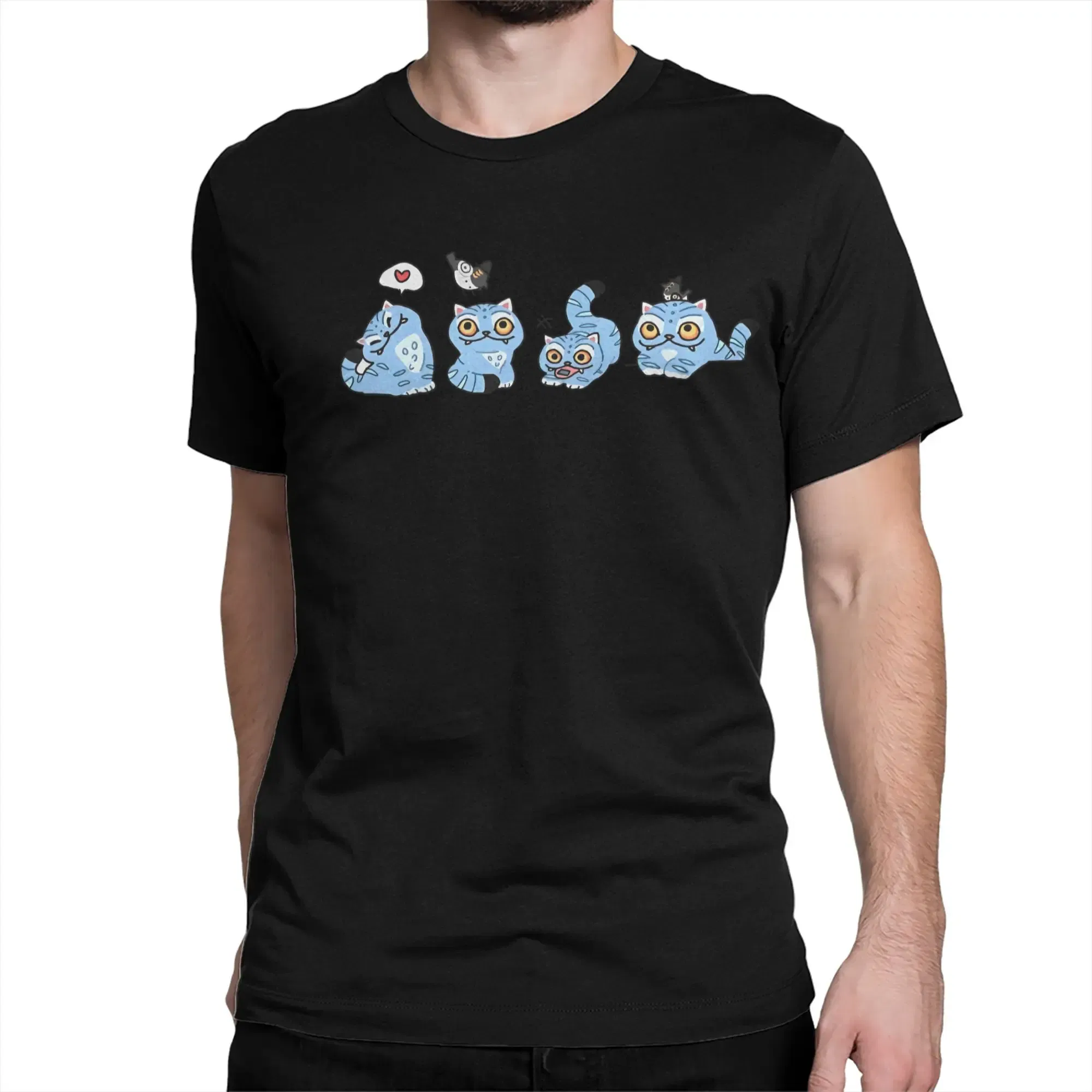 Color: SKY BLUE, Size: 6XL - Derpy Tiger Cat T Shirt Men Women's Cotton Unique T-Shirt Round Collar Huntrix Kpop Demon Hunters Tees Short Sleeve 4XL 5XL 6XL