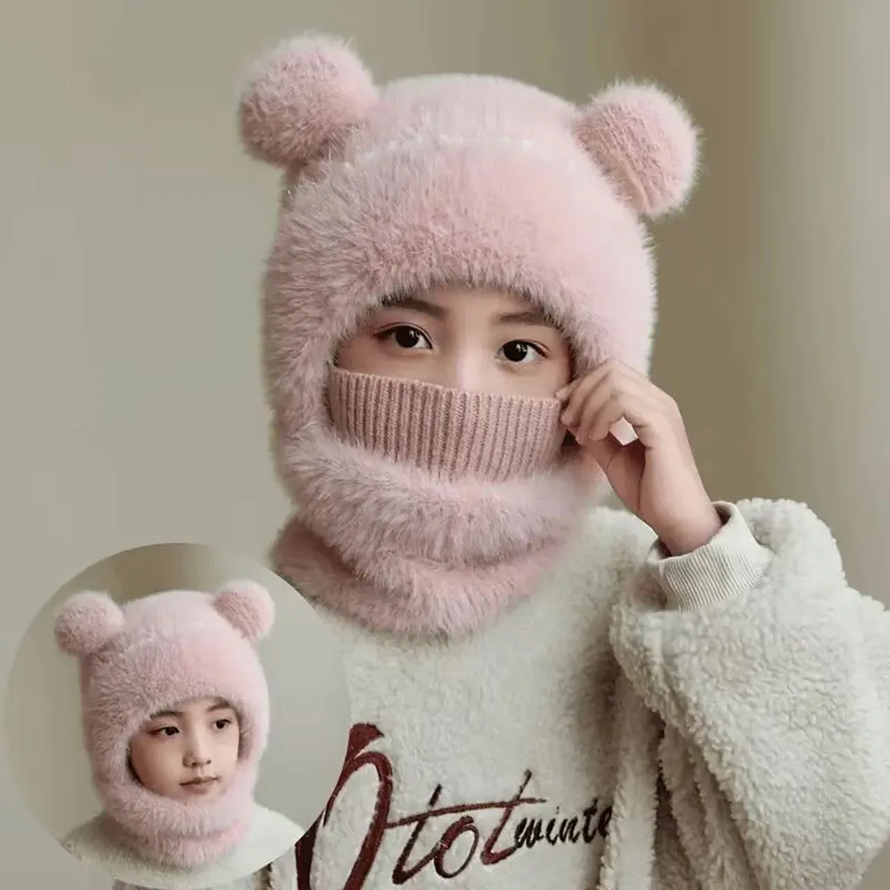 Color: army green, Size: XXL - Kids Plush Scarf Pullover Cap Winter Warm Ear Protection Hat 2-10Year Children One-Piece Beanie Baby Velvet Neckerchief Headgear