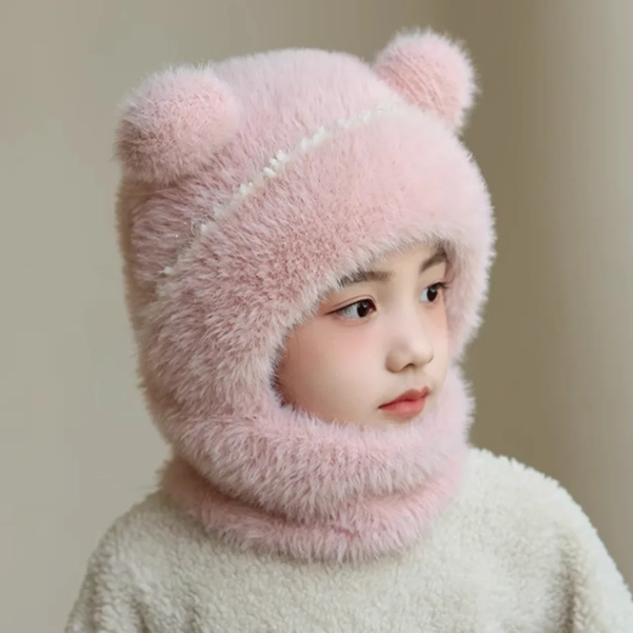 Color: army green, Size: XXL - Kids Plush Scarf Pullover Cap Winter Warm Ear Protection Hat 2-10Year Children One-Piece Beanie Baby Velvet Neckerchief Headgear