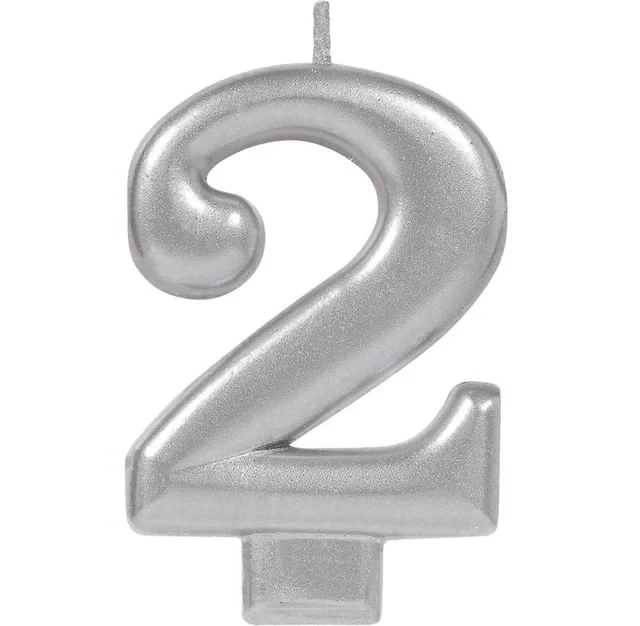 #2 Silver Metallic Numeral Moulded Candle