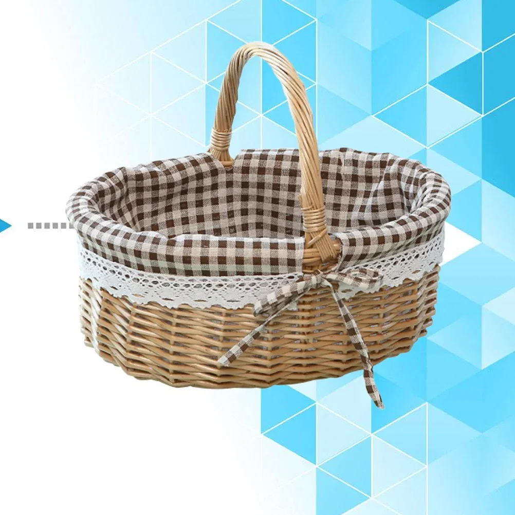 Color: WHITE - Basket Storage Wicker Woven Picnic Flower Willow Baskets With For  Bread Fruit Handles Handheld Flowers Kitchen Vegetable Easter