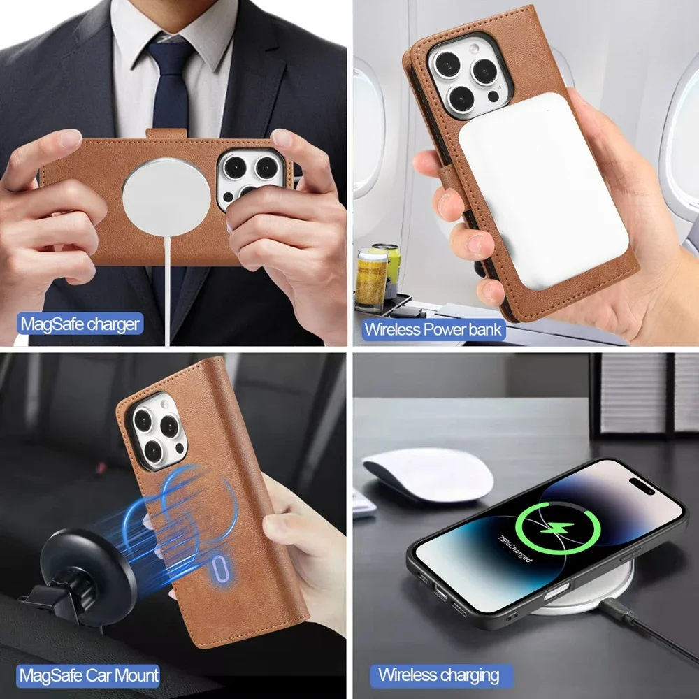 Color: Red, Material: EVA - 2 in 1 MagSafe Wallet Case for IPhone 16 Promax 15 Plus 14 Pro Max 13 12 Iphone16 Magnetic Wireless Charging Phone Cover