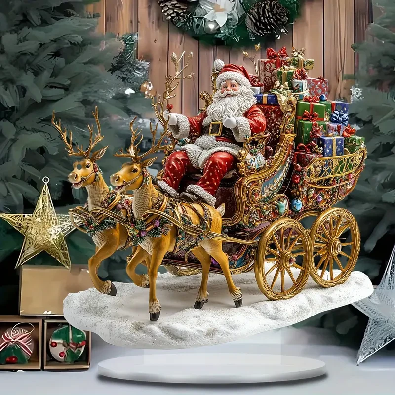 1pc Christmas Sleigh with Santa Claus Figurine - Bohemian Style, 19.81cm X 19.81cm, Acrylic, Multi-Purpose, No Text for Home, Coffee House, Bedroom Decor, Garden, Porch, And Home Decoration