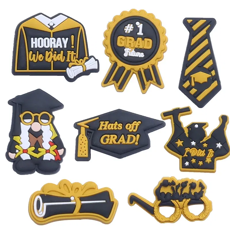 Color: Brown, Ships From: CHINA - Original 1pcs Graduation season Anime Shoe Buckle Charms Funny Cartoon Character for Clogs Accessories Kids Xmas Birthday Gifts