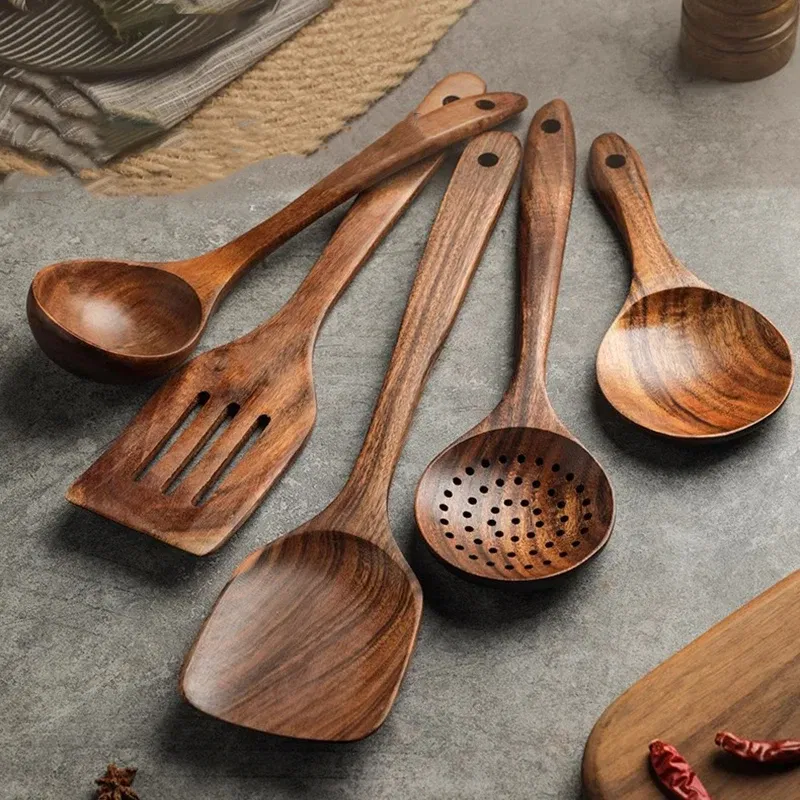 Color: Ivory - Teak Wooden Spatulas Kitchen Utensils Cooking Utensil Eco-Friendly Wood Spatula for Non Stick Cookware