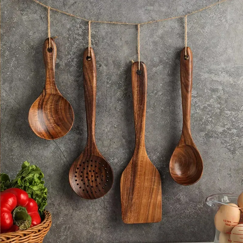 Color: Ivory - Teak Wooden Spatulas Kitchen Utensils Cooking Utensil Eco-Friendly Wood Spatula for Non Stick Cookware