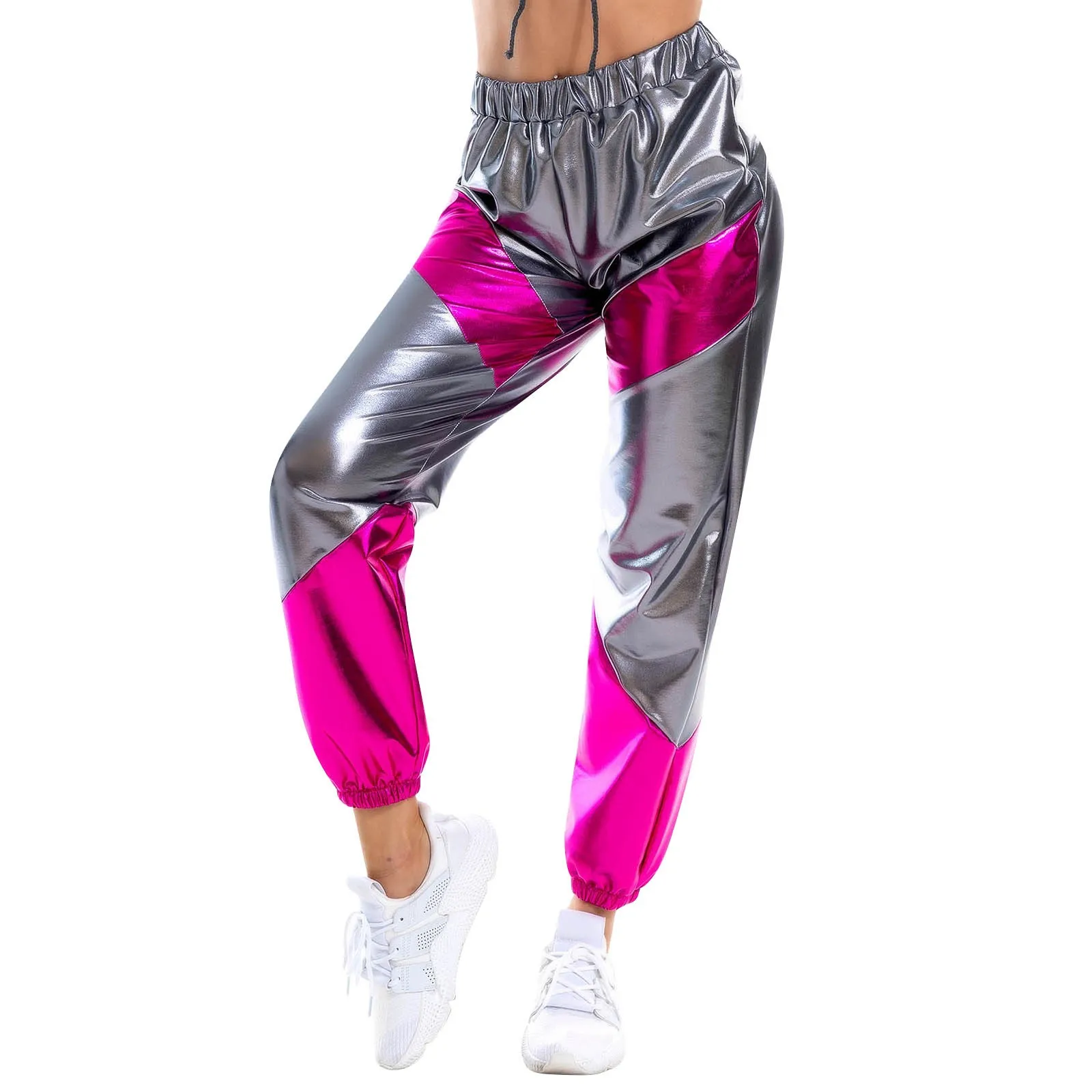 Color: Blue, Size: XL - Women'S Shiny Trousers Elastic Sports Leisure Casual Long Sweatpants Jogging Bottoms Stretch Leggings Party Disco Clubwear