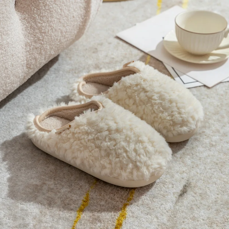 Color: Straw, Shoe Size: 38-39, Ships From: CHINA - Crestar Warm Fluffy Women Slippers Winter New Indoor Soft Sole Fuzzy Bedroom Flat Slides Non-slip Fleece Lind Fur House Slippers