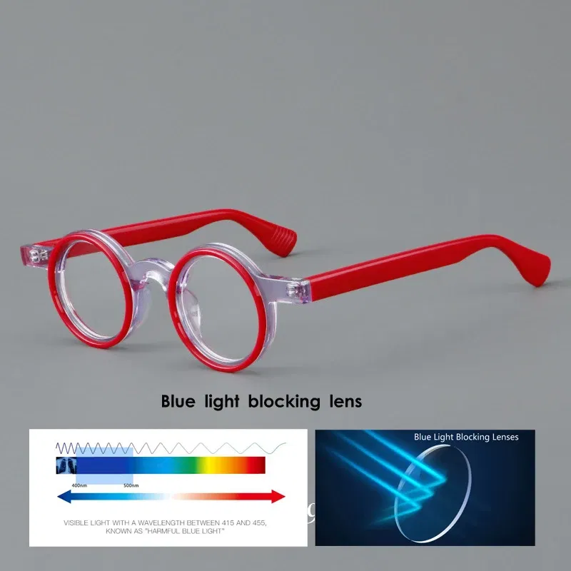 Frame Color: Red, Eye Prescription: +175 - VCKA Round Acetate Photochromic Reading Glasses Frame Men Prescription Anti-blue Eyeglasses Women Custom Eyewear +0.50 to+6.0