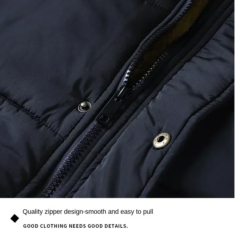 Color: Beige, Size: L - 2024 New Men Winter Autumn Work Outwearing Parka Black Fleece Lined Thick Warm Hooded Fur Collar Coat Male Size 5XL Plush Jacket