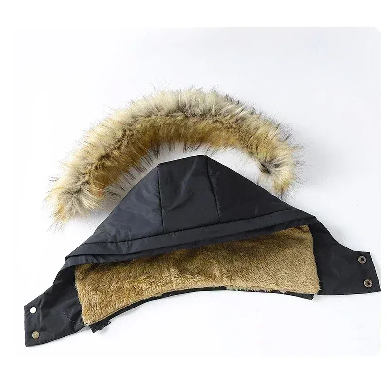 Color: Beige, Size: L - 2024 New Men Winter Autumn Work Outwearing Parka Black Fleece Lined Thick Warm Hooded Fur Collar Coat Male Size 5XL Plush Jacket